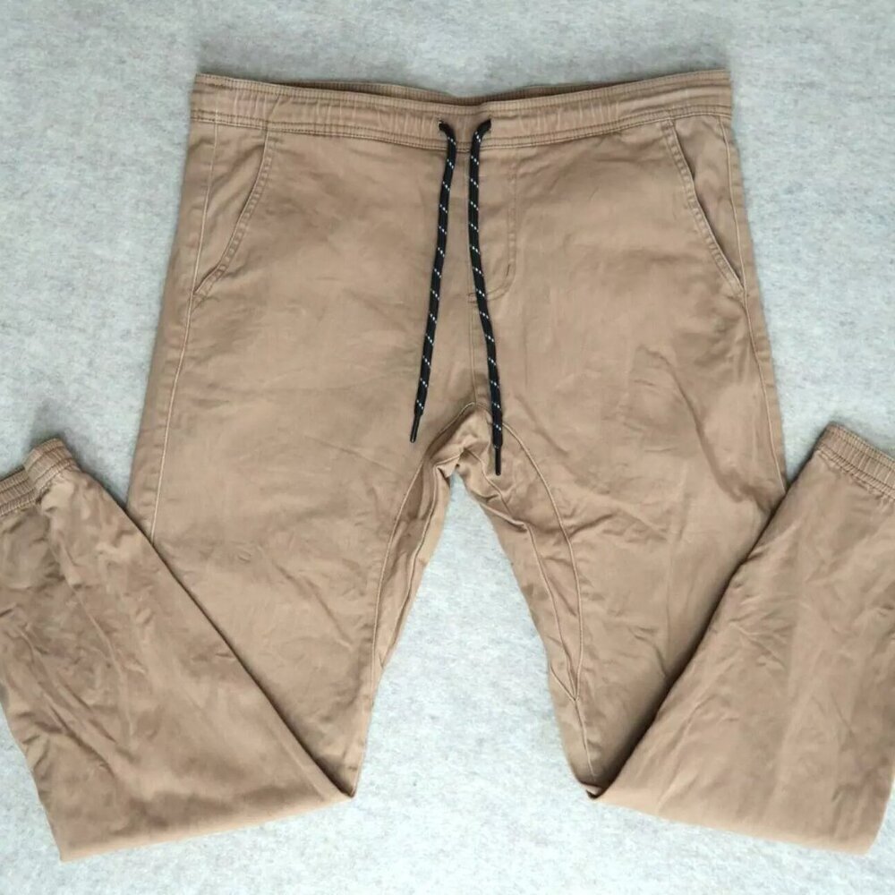 Charles and a Half Khaki Jogger Pants Tan Stretch Drawstring 36x30 Men's Medium